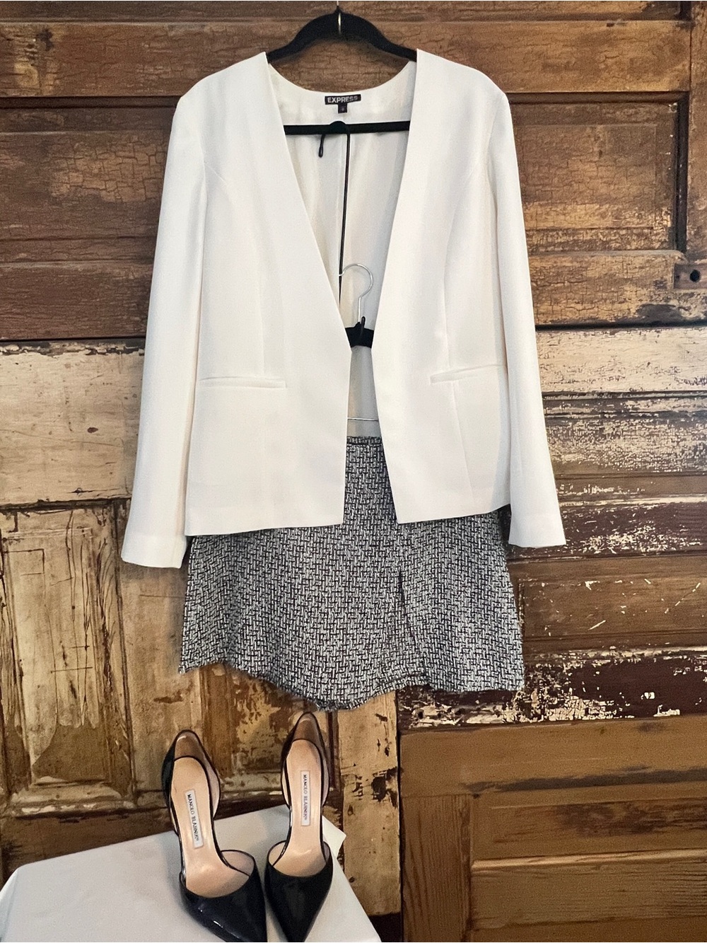 NWOT Black White Tweed Skort | High Rise Preppy Shorts | Size L
